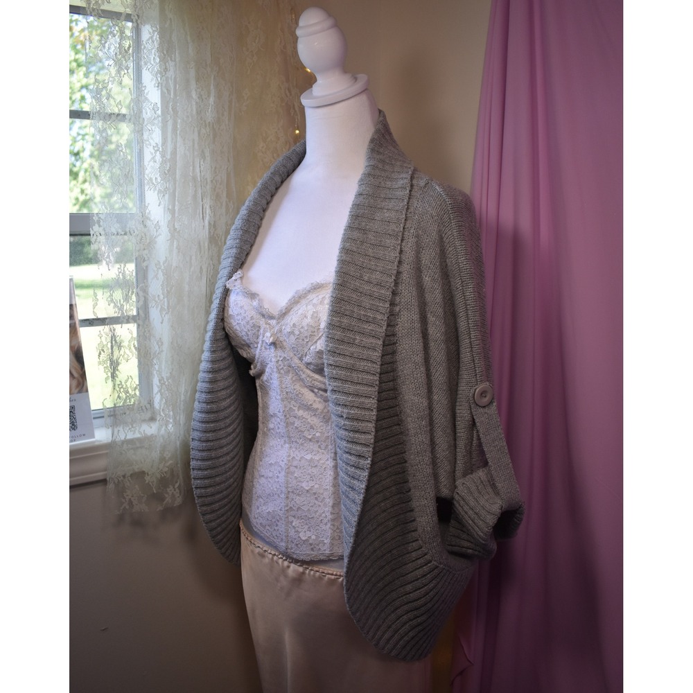 Say What? USA Heather Gray Cozy Knit Cardigan Shawl Collar Batwing Sleeve Medium